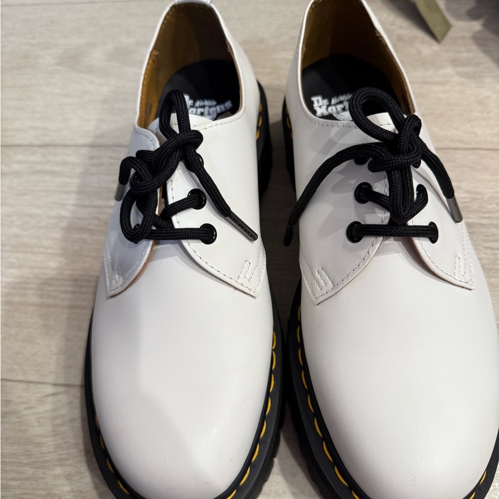 Dr. Martens White Leather Oxfords with Black Laces